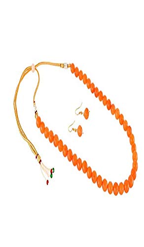 AV Fashion india - Beautiful Onyx Stone Beads 1 Layer Necklace with Earring for Girl and Women Faceted Round Orange Mala Fashion Jewellery (AV_R21)
