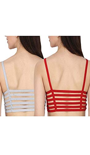 AV Fashion India - Women's Cotton Lightly Padded, with Removable Pads Wired Regular Bra Size:Free - Red & Grey (AV_ BR03)
