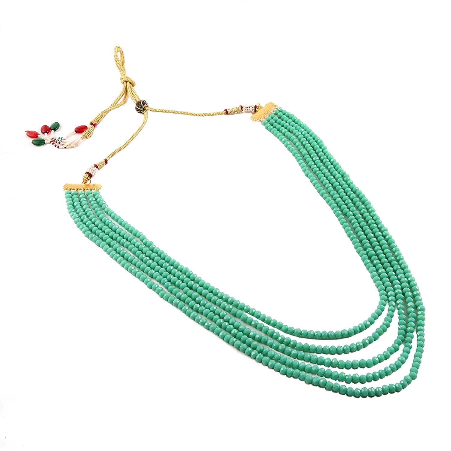 AV Fashion India MANBHAR GEMS - Women's Crystal Gemstone Beads Necklace 5 Layer Multi-strand Round Faceted Stylish Mala Fashion Jewellery (Turquoise Green)