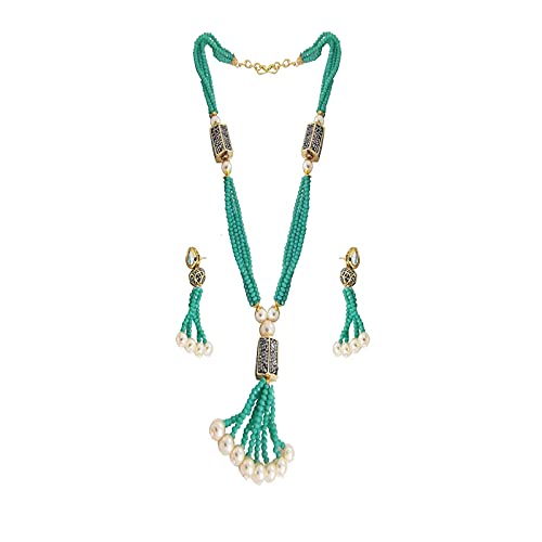 A V Fashion - Semi Precious Crystal Gemstone Turquoise Green Beads Necklace Set for Girl and Women 16" Long Mala Same as Image Fashion Jewellery