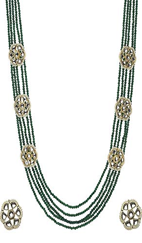 A V Fashion - Semi Precious Crystal 5 Layer Necklace Set for Women Girl Green Color (Same as Shown in Image) Fashion Jewellery