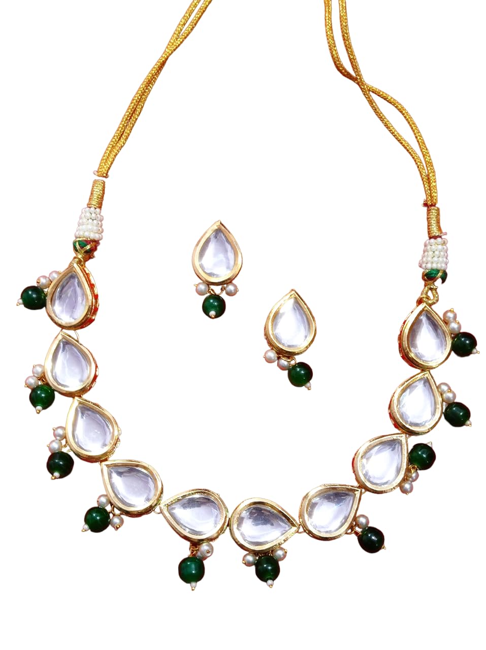 A V FASHION - Traditional Style Gold Plated Kundan & Beads Choker Necklace Set With Earring Jewellery Set For Women Green Colour (Same as shown in iamge)