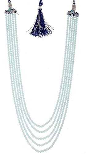 A V Fashion India - Semi Precious Gemstone Aqua Colour Crystal Stone Beads Necklace 5 Strand For Women and Girl Fashion Jewellery (Same as Shown In Image)