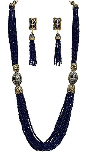 A V Fashion - Crystal Stone Beads Multi Layer Necklace Set Traditional Designer Blue Color Mala for Women and Girl Fashion Jewellery (Same as Shown in Image)