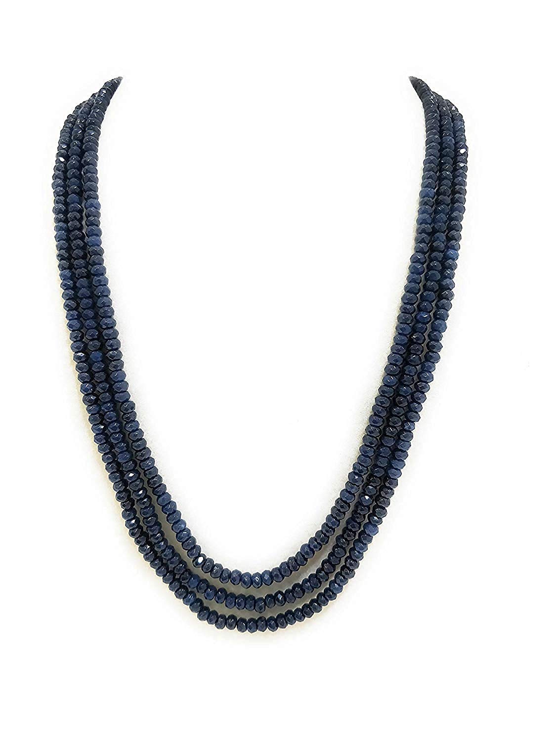 AV Fashion India - Blue Saphhire Onyx Gemstone Beads Necklace 3 Layer For Girl and Women Blue Colour Mala Fashion Jewellery (AV B18)