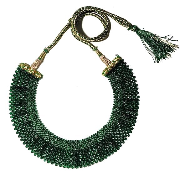 AV FASHION INDIA - Semi Precious Gemstone Green Colour Hydro Multi Layer Choker Necklace Chick mala for Women and Girl Fashion Jewellery