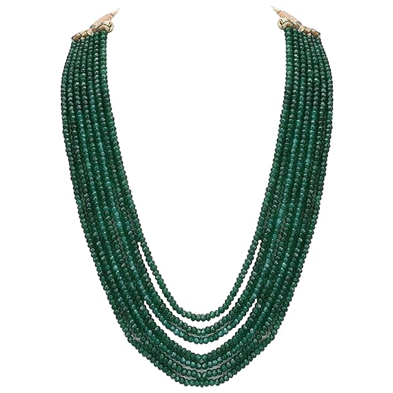 AV Fashion India - Emerald Green Onyx Gemstone Beads Necklace 7 Layer Multistrand for Girl and Women Fashion Jewellery (AV_B39)