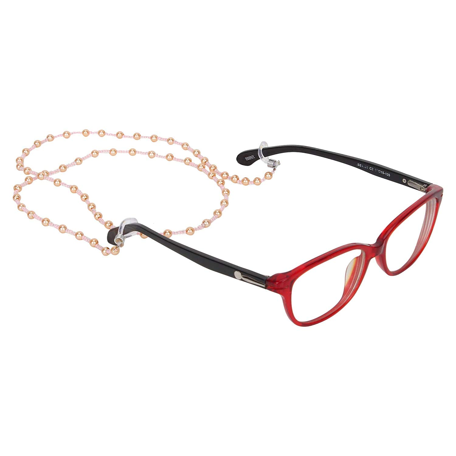 AV Fashion India - Peach Colour Pearls & Beads Adjustable Unisex Eyeglass Chain Spectacle Cord Neck Strap String Chain Link Holder 74 cms Multi colour for Women Men and Girl Eyeglass Chain Unisex