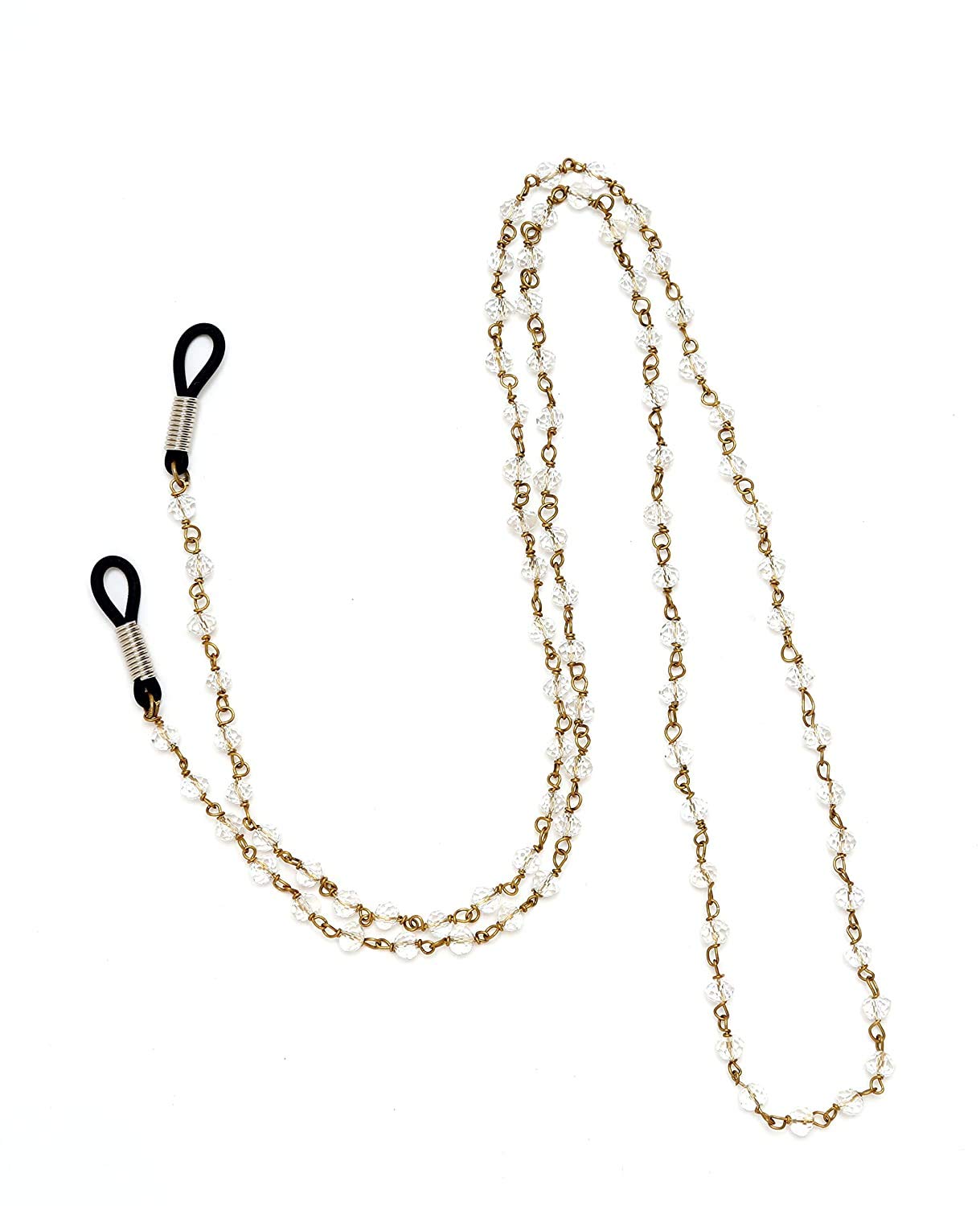 AV Fashion India - Unisex Round Beaded Spectacle White Crystal Chain Lanyard String for Eyewear Frames, Specs, Reading Glasses, Sunglasses, Goggles and Eyeglasses White Crystal