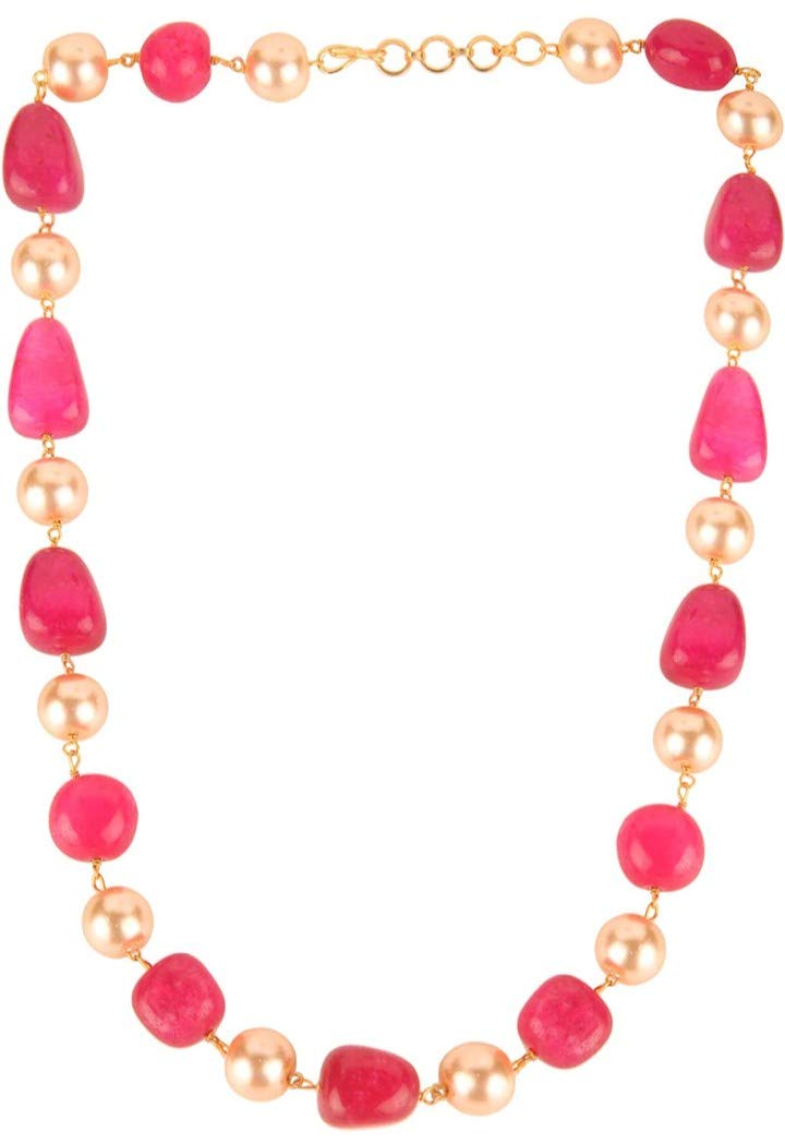 AV Fashion India - Beautiful Onyx Tumble Gemstone Single Layer Necklace for Girl and Women 1 Strand Dark Pink Mala Fashion Jewellery (AV_T08)