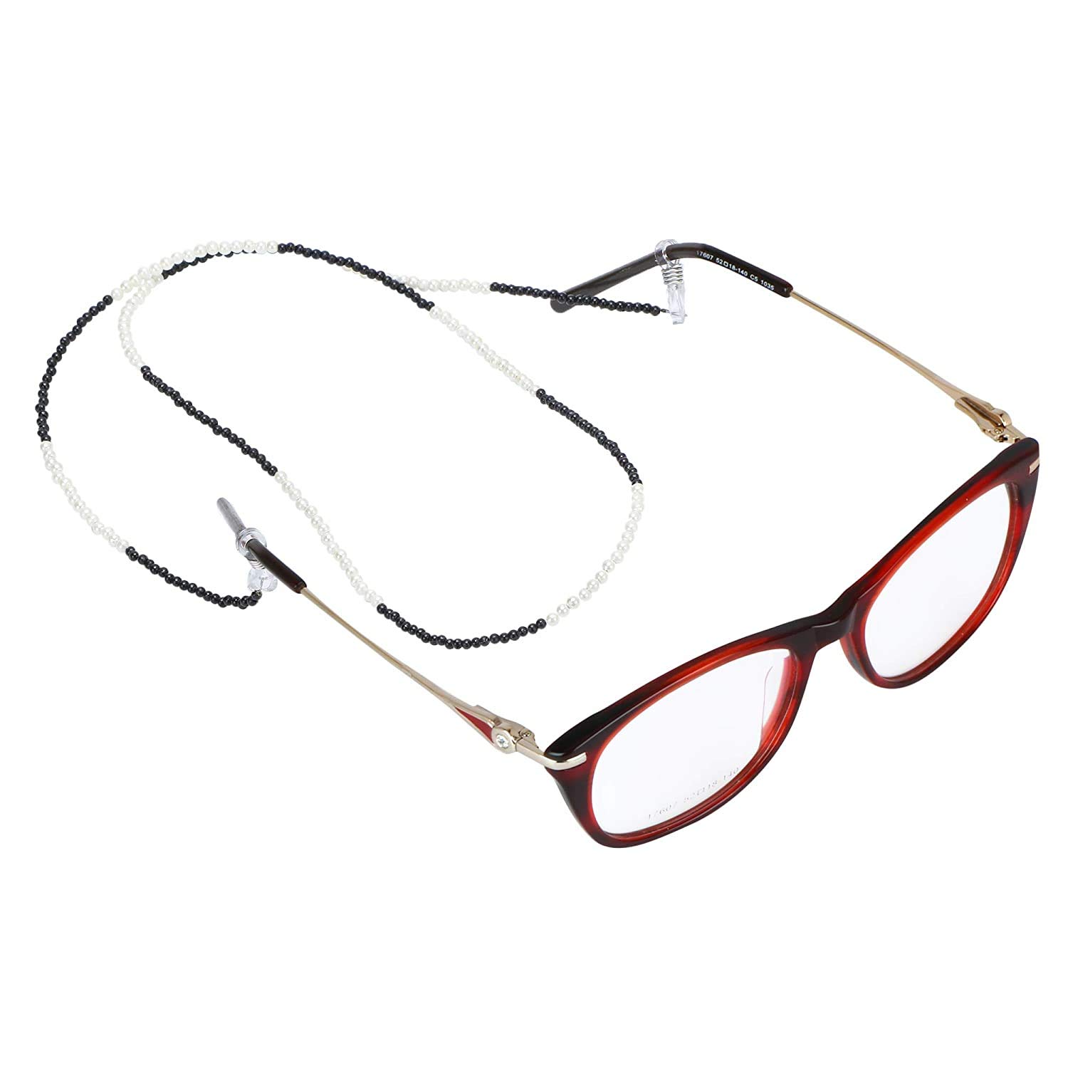 AV Fashion India - Pearl Beaded Eyeglass Sunglass Spectacle Cord Neck Strap String Chain Link Holder 74 cms Multi colour for Women Men and Girl Adjustable Unisex Eyeglass Chain ( White/Black )