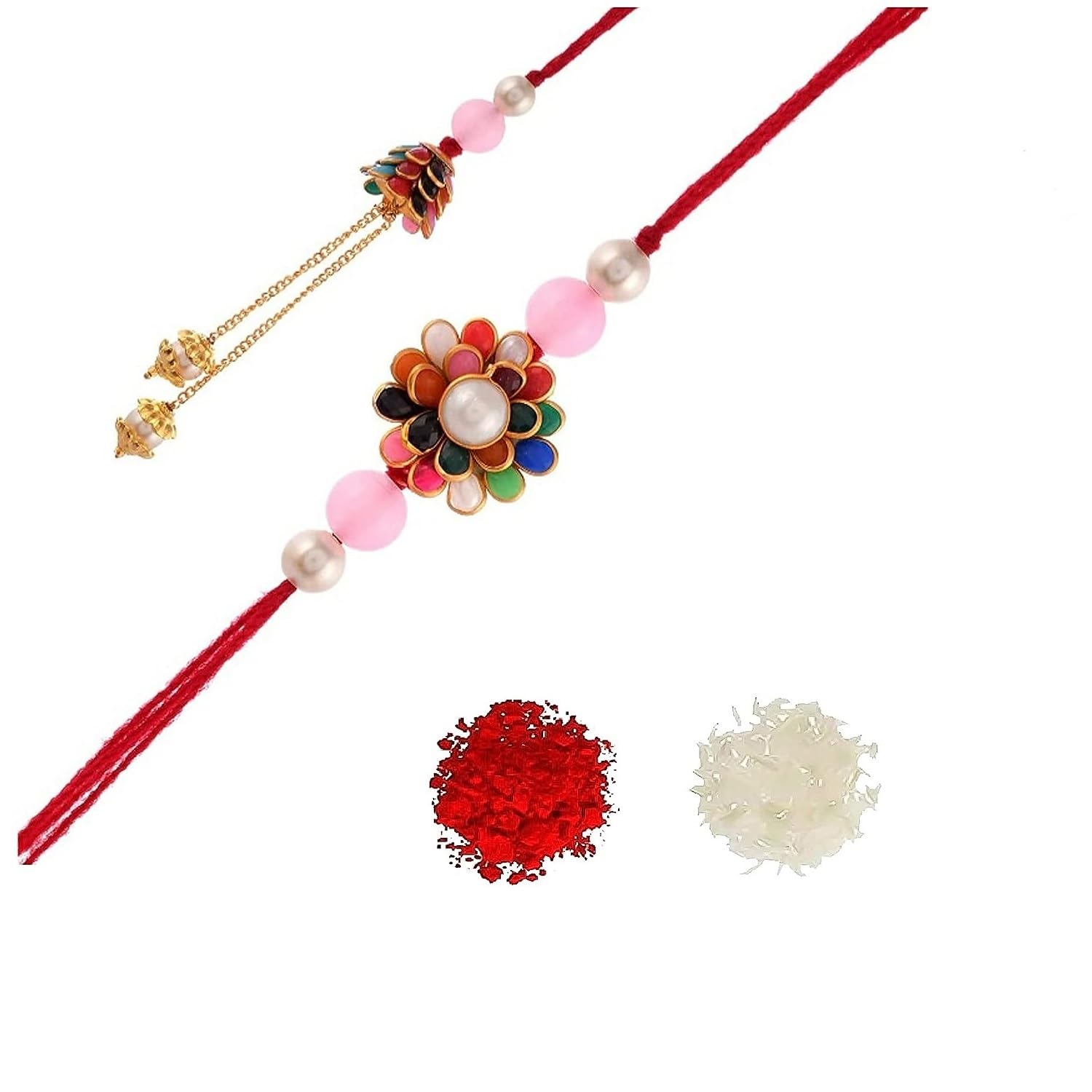 A V FASHION - Elegant Couple Rakhi Rakshabandhan Combo of 2 Piece Rakhi for Bhaiya Bhabhi/sister/Bhai/Brother Special Rakhi/Lumba Rakhi (Same as Shown In Image) (Multi Colour)