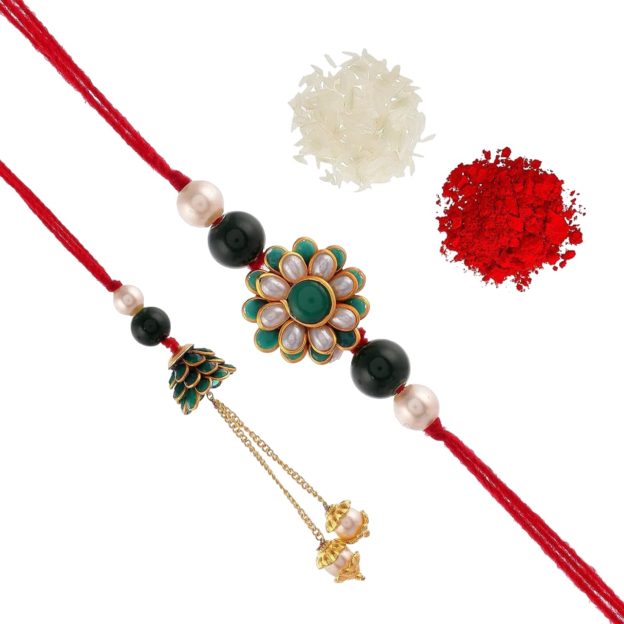A V FASHION - Elegant Couple Rakhi Rakshabandhan Combo of 2 Piece Rakhi for Bhaiya Bhabhi/sister/Bhai/Brother Special Rakhi/Lumba Rakhi (Same as Shown In Image) (Green & White)