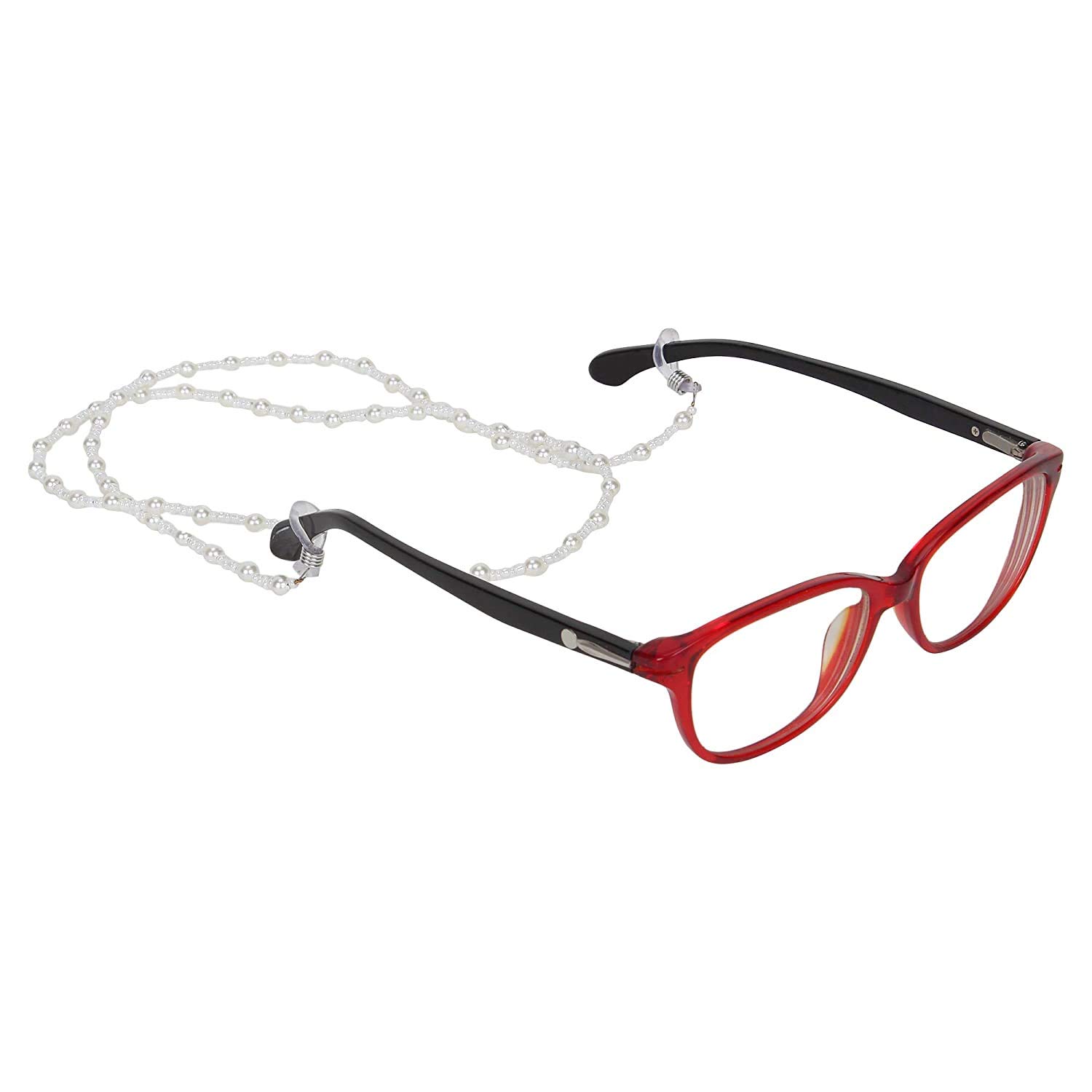 AV Fashion India - White Pearls & Beads Adjustable Unisex Eyeglass Chain Spectacle Cord Neck Strap String Chain Link Holder 74 cms white colour for Women Men and Girl Eyeglass Chain Unisex ( White Pearl )