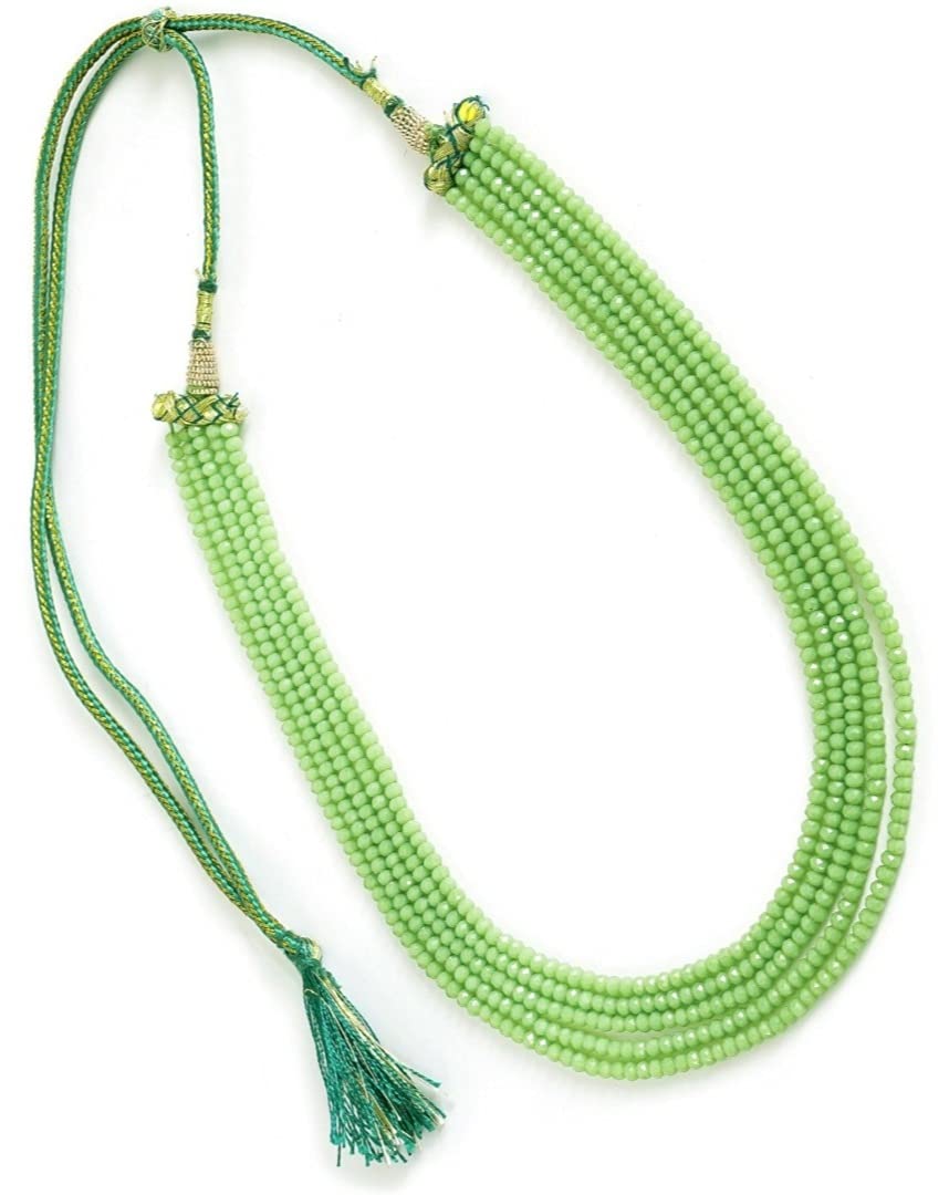 A V FASHION INDIA - Semi Precious Gemstone Crystal Beads Mehndi Green Colour Necklace 5 Layer Multistrand Round Faceted Stylish Mala For Girl and Women Fashion Jewellery