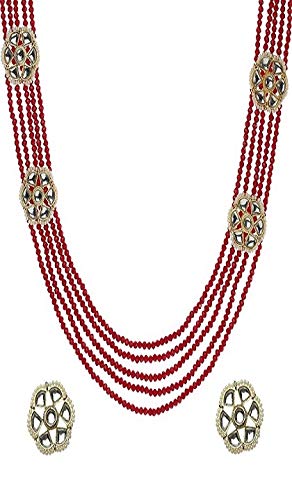 A V Fashion - Semi Precious Crystal 5 Layer Necklace Set for Women Girl Red Color (Same as Shown in Image) Fashion Jewellery
