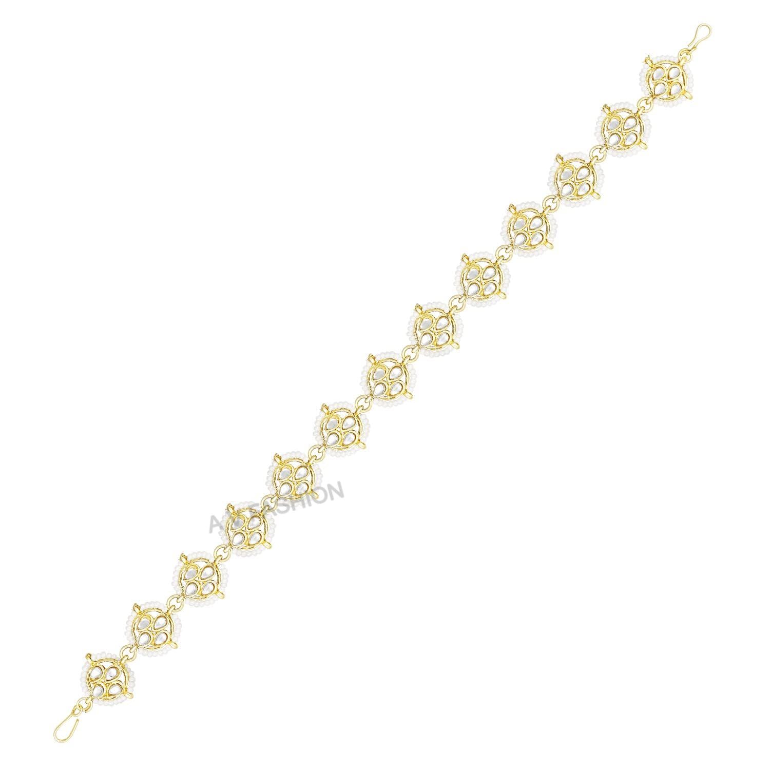 A V FASHION - Kundan Hair Band for Women Girls Tiara Head Hair Piece Sheeshphool Matha patti Ethnic Hair Accessory for Festive Season Weddings Shaadi Head Piece (Same as shown in Image)