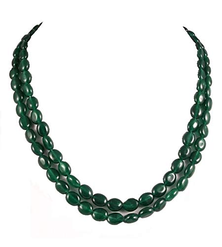 AV Fashion India - Semi Preciouse Onyx Gemstone Beads 2 Layer Necklace 16 Inch Small Size Mala For Women and Girl Fashion Jewellery (Same as Shown In Image) (Green Colour)