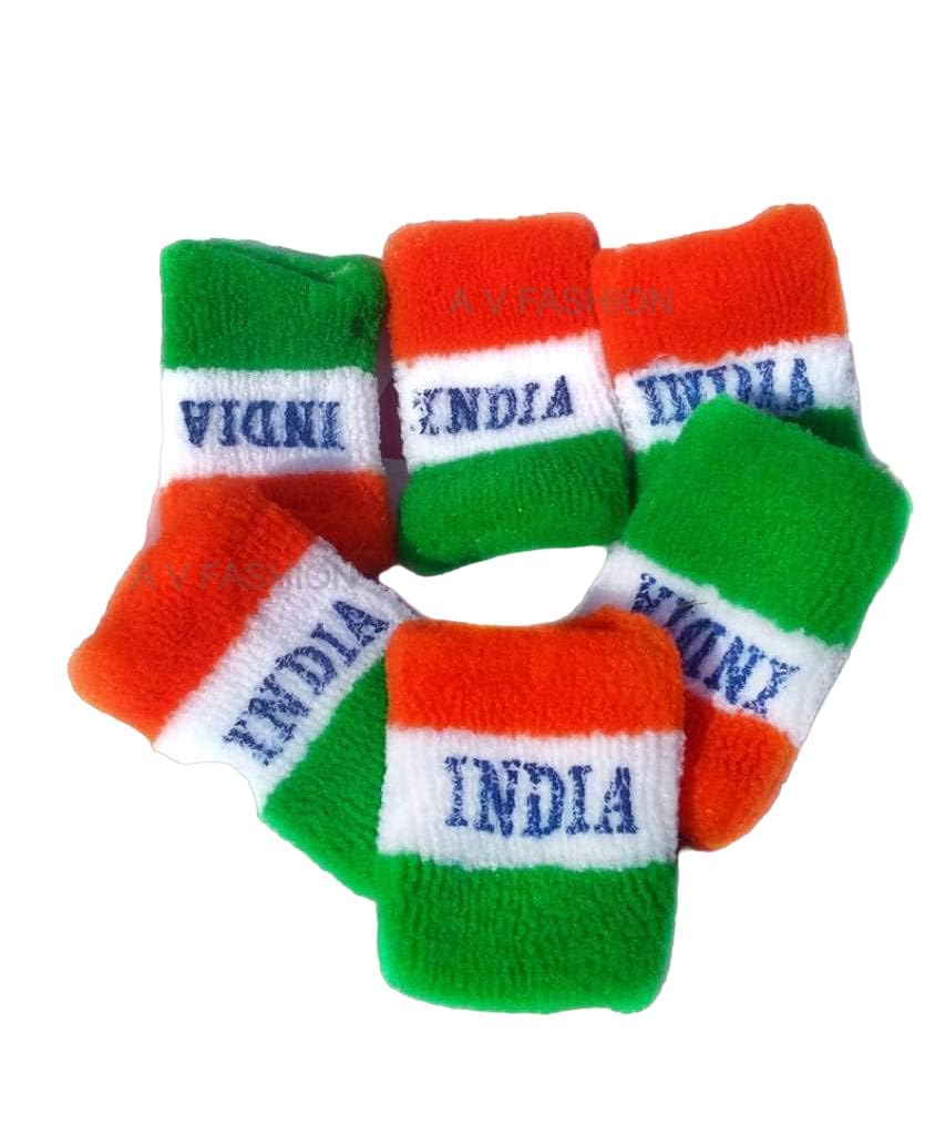 A V FASHION - Tiranga Indian Flag Colour Tri-Colour Stretch Wristband & Bracelet or Kids and Adults (Set of 12) (Same as Shown in Image)