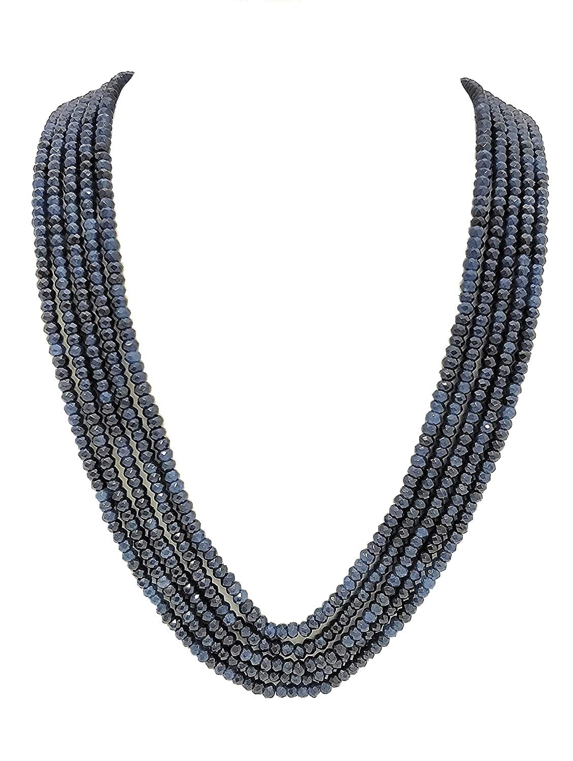 A V FASHION INDIA - Semi Preciouse Gemstone Onyx Beads 5 Layer 16 Inch Necklace for Girl And Women Fashion Jewellery (Same as Shown In Image) Shapphire Blue Colour