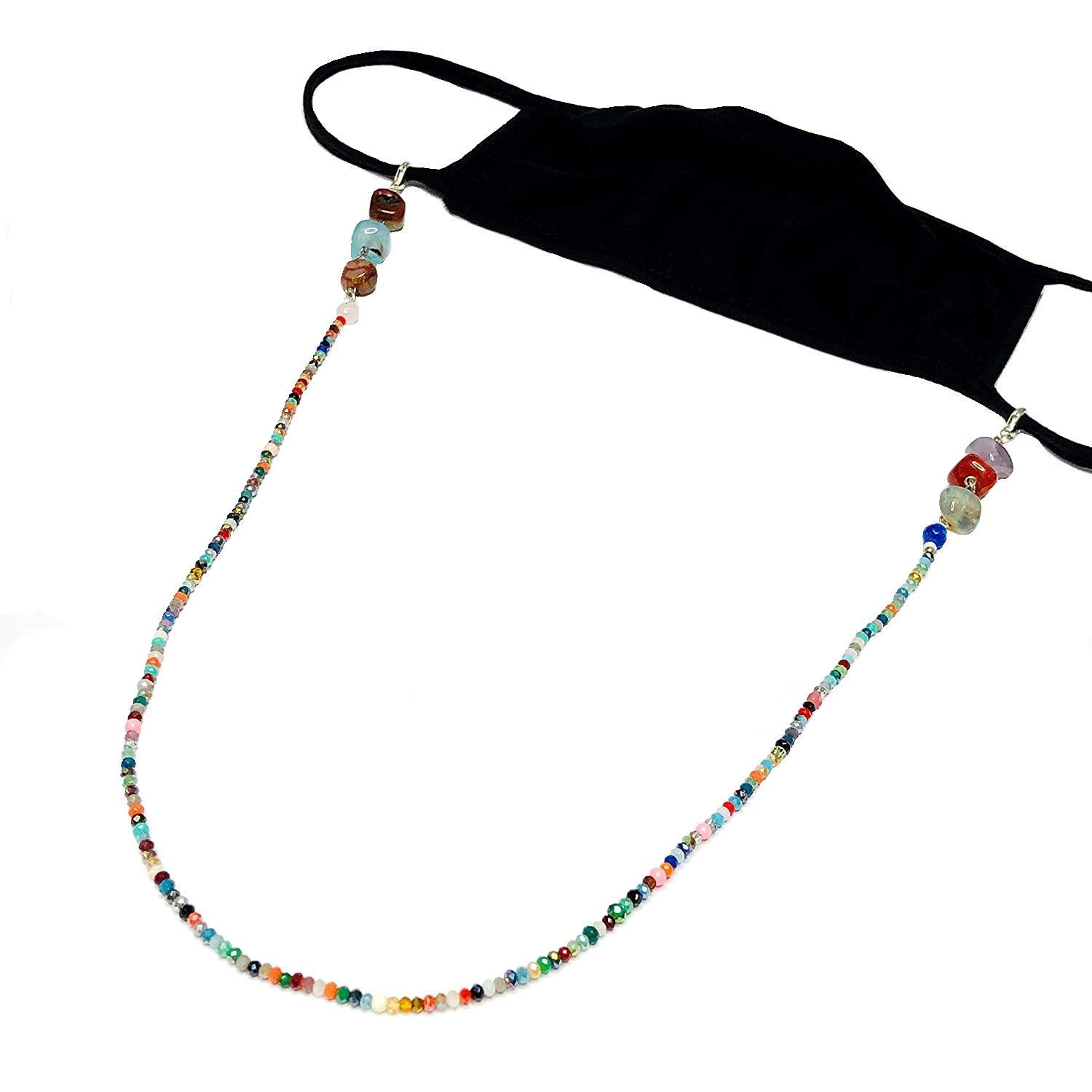 AV Fashion India - Semi Precious Mask Chain in Natural Stone Beads with Tumble, Elegant Necklace for Mask, Mask Holder, Mask beads Lanyard 74 Cm (Multi)